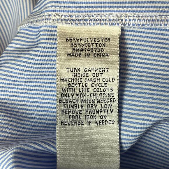 Blue White Striped Bell Sleeve Button Down Shirt Classic Office Chic Top 14 - Picture 7 of 9